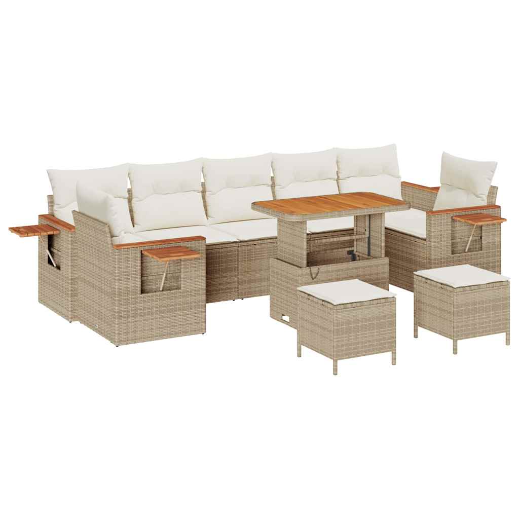 Garten-Sofa-Set mit Kissen 10 pcs Beige Poly Rattan